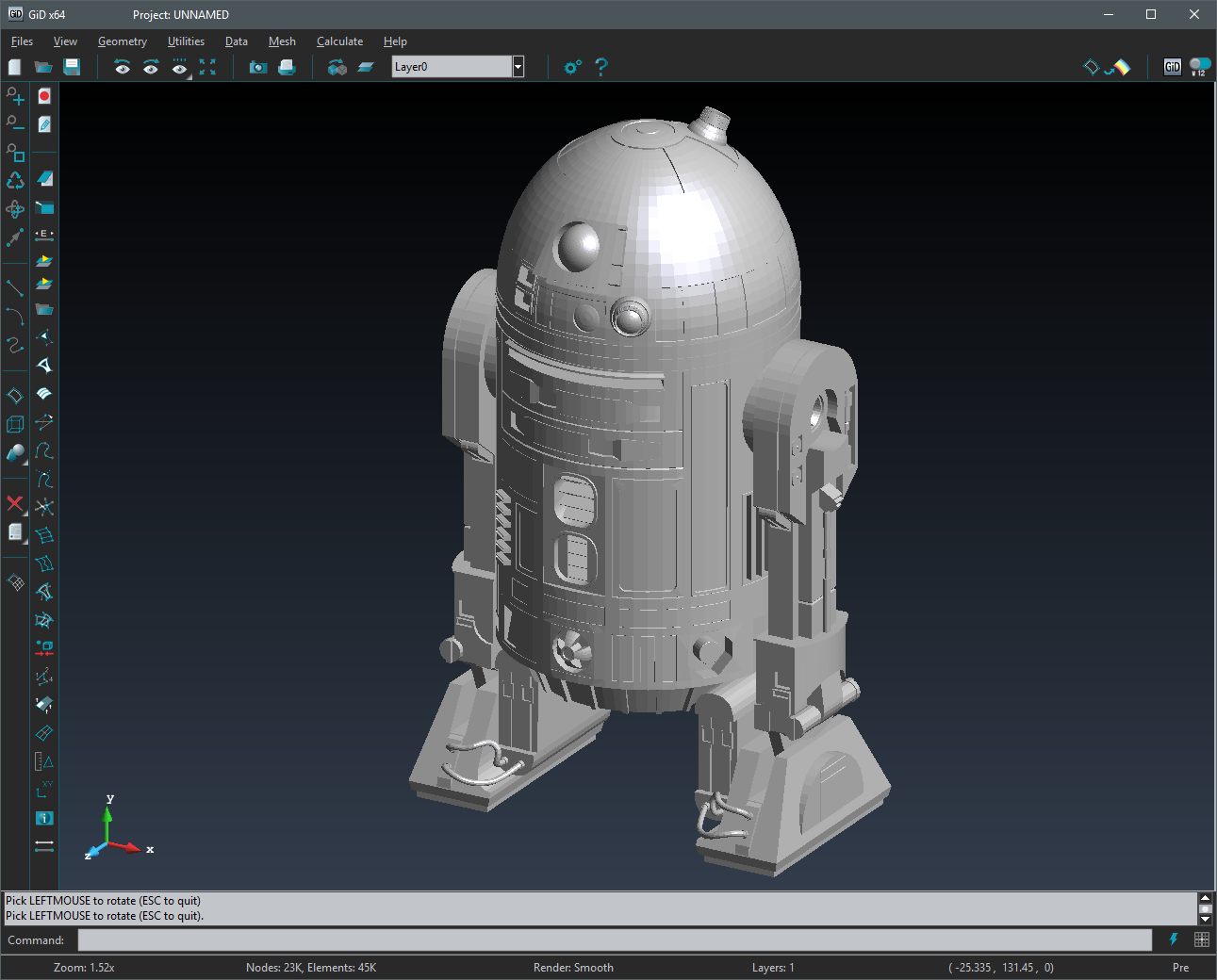 R2-D2 3D model imported in GiD
